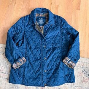 LL Bean Women's Quilted Riding Jacket Size XL Plaid Lining Corduroy Trim